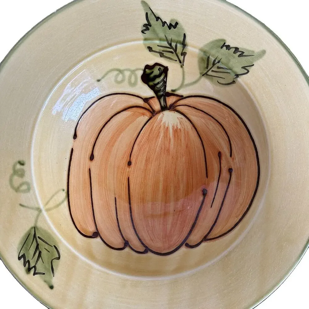 Williams Sonoma Fall Harvest Pumpkin Large Serving Bowl Hand Painted Italy